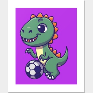 Cute dinosaur playing football Posters and Art